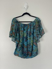 New York Company Sweet Pea collection XL Blue Paisley Scoop Neck Flutter Blouse