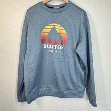 Burton Oak Crew Sweatshirt Blue Mountain Graphic Snowboarding Thumbholes Men XL