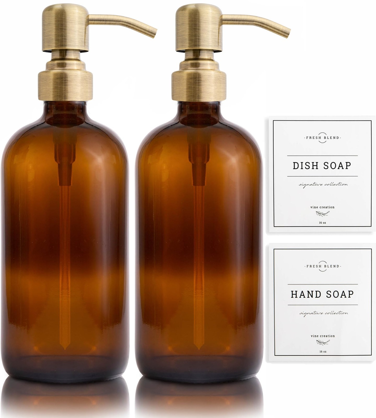 Amber Glass Soap Dispenser 2 Pack Kitchen Soap Dispenser Set With Stainless Stee