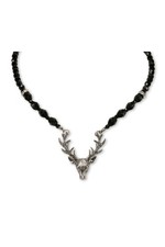 Alpenflüstern Trachtenkette Collier Hirsch schwarz geschliffene Perlen Strass