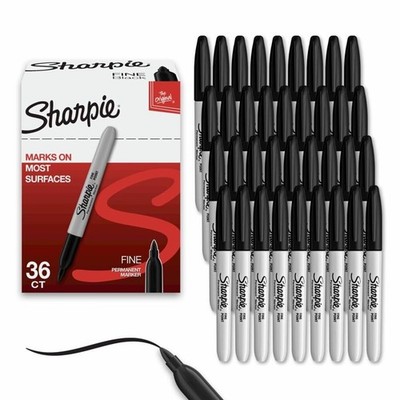 Fine Tip Black Permanent Marker 36 Count Bulk Set plus bonus S-gel Pen