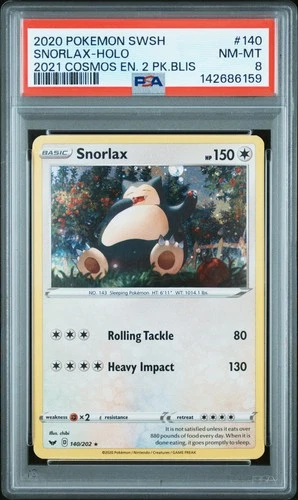 2020 POKEMON SWSH COSMOS ENHANCED 2 PACK BLISTER #140 SNORLAX-HOLO PSA 8