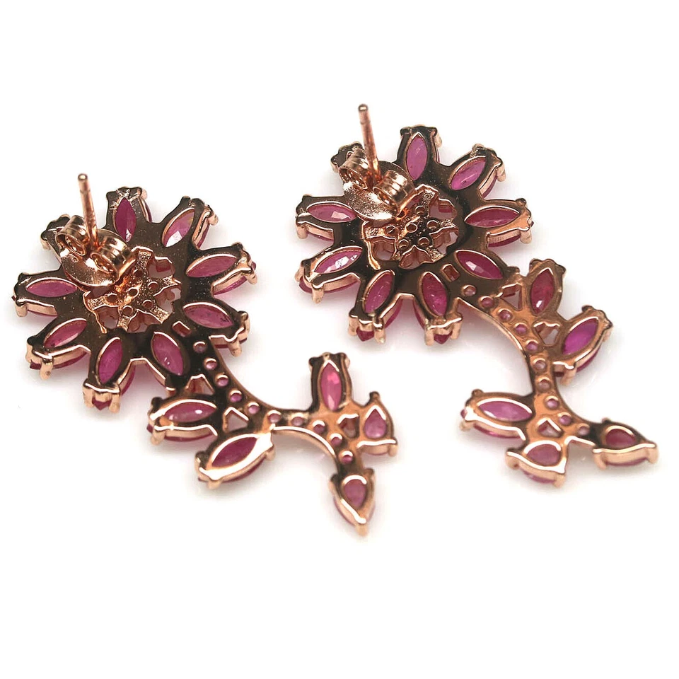 37.20CT Prong Dangle Lab Created Ruby Earrings 14K Rose Gold Over Women - Image 3 of 4