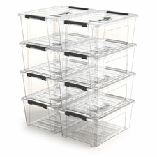 8 Pack Clear Plastic Storage Bins with Lids and Handle, Small Stackable Latch...