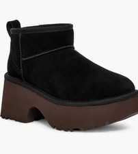 New Women's UGG Black Classic Ultra Mini New Heights Shearling Boots Size 9