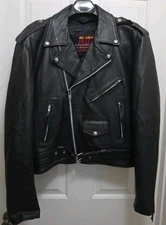Vintage Hot Leathers Mens Black Leather Biker Motorcycle Jacket Sz 40