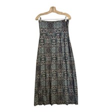 Artisanany Strapless Maxi Dress Teal Blue White Paisley Soft Comfy Size Large
