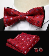 Vintage Men Cufflinks Handkerchiefs Bowtie Sets 3pcs Jacquard Floral Paisley