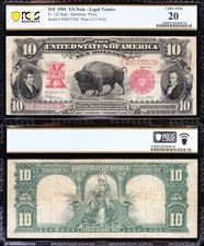 Nice SCARCE Bold & Crisp VF 1901 $10 "BISON" US Legal Tender Note! PCGS 20! 3303
