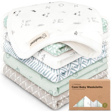 6-Pack Cotton Baby Washcloths for Newborn - Organic Cotton Muslin Soft Wash Clot