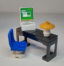 Lego - Homeworking Office Desk, Chair, Desktop PC / Mac, Lamp - NEW Custom #95