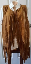 Wo men's Western Sleeveless Boho Fringe Vest Size L Faux Suede Tassels Hippie
