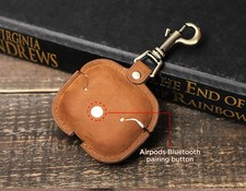 Custom Engrave Cowhide Leather Airpods 3 Case cover Sleeve Keychain with Hook