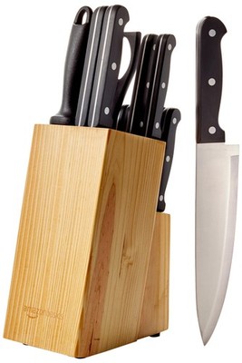 Amazon Basics 14-Piece High Carbon Stainless Steel Kitchen Knife Set w/Sharpener