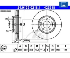 2pcs Brake Disc ATE 24.0125-0218.1 for Hyundai i30 Kia