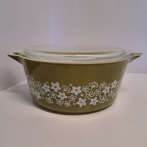Vintage Pyrex 475-B Crazy Daisy Spring Blossom Green Casserole Dish w/ Lid 2.5QT