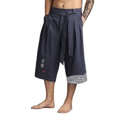 Herren 3/4 lange Shorts Baumwolle Leinen unterhalb Knie Hose Schnürung Kung Fu Tai Chi