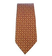 Vintage 1990 Red Gold Burberrys Silk Tie Classic Timeless Geometric Pattern Rare
