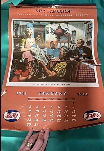 Vintage 1944 Pepsi Cola calendar featuring American artist competion winners