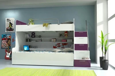 Doppelstockbett Etagenbett Bett Kinderbett Jugendbett Hochbett Neu Violett/Weiß - Bild 1 von 4