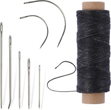55Yards Waxed Thread with 7 Pcs Leather Needles for Hand Sewing 150D Black