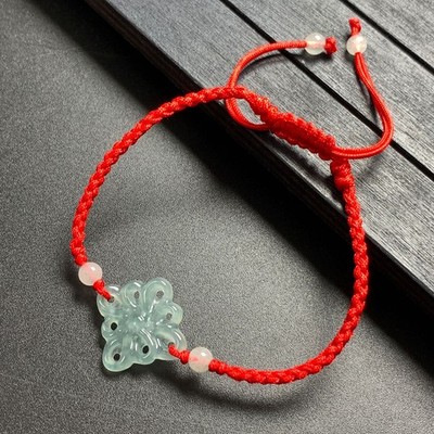 Natürliches Grade A Jadeit chinesischer Knoten blaue Jade Armband verstellbar Armband