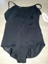 REVOLUTION WOMENS NEW NWT DANCE LEOTARD solid black FANCY LACE ON EDGES NICE 
