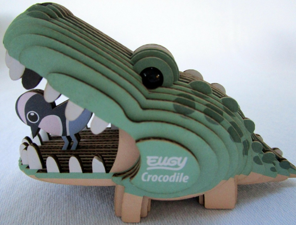 EUGY Crocodile – Maquette 3D En Carton Biodégradable, à Monter En 10-20 Min, Colorée Et Mignonne