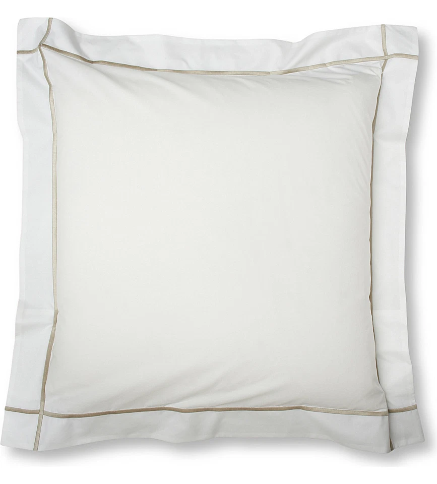 Juego de edredón Yves Delorme Athena Palace Queen 3 piezas algodón a rayas topo percal NUEVO Foto 4 de 4