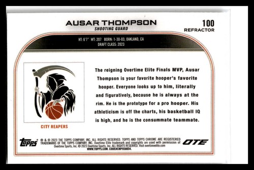 2022-23 Topps cromo horas extras Elite #100 Ausar Thompson refractor City Reapers - Imagen 2 de 2