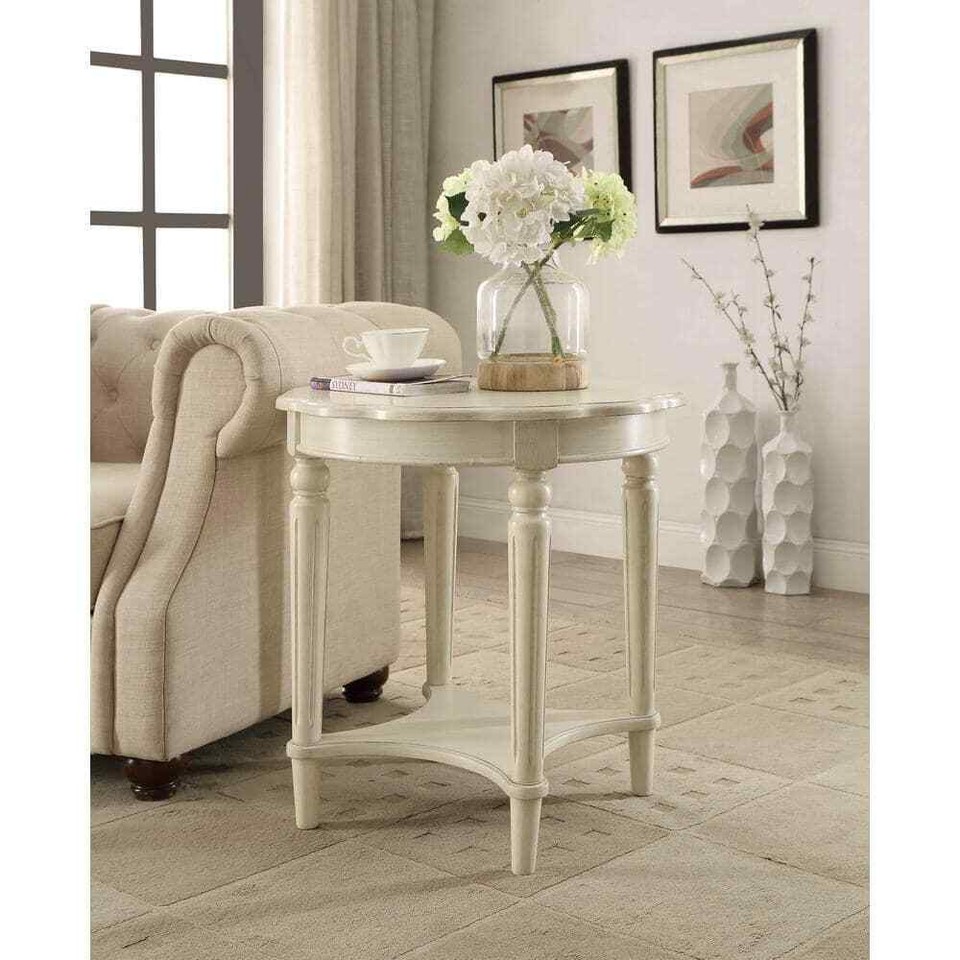 Fordon 24 in. Antique White Round Wood End Table, Open Storage eBay