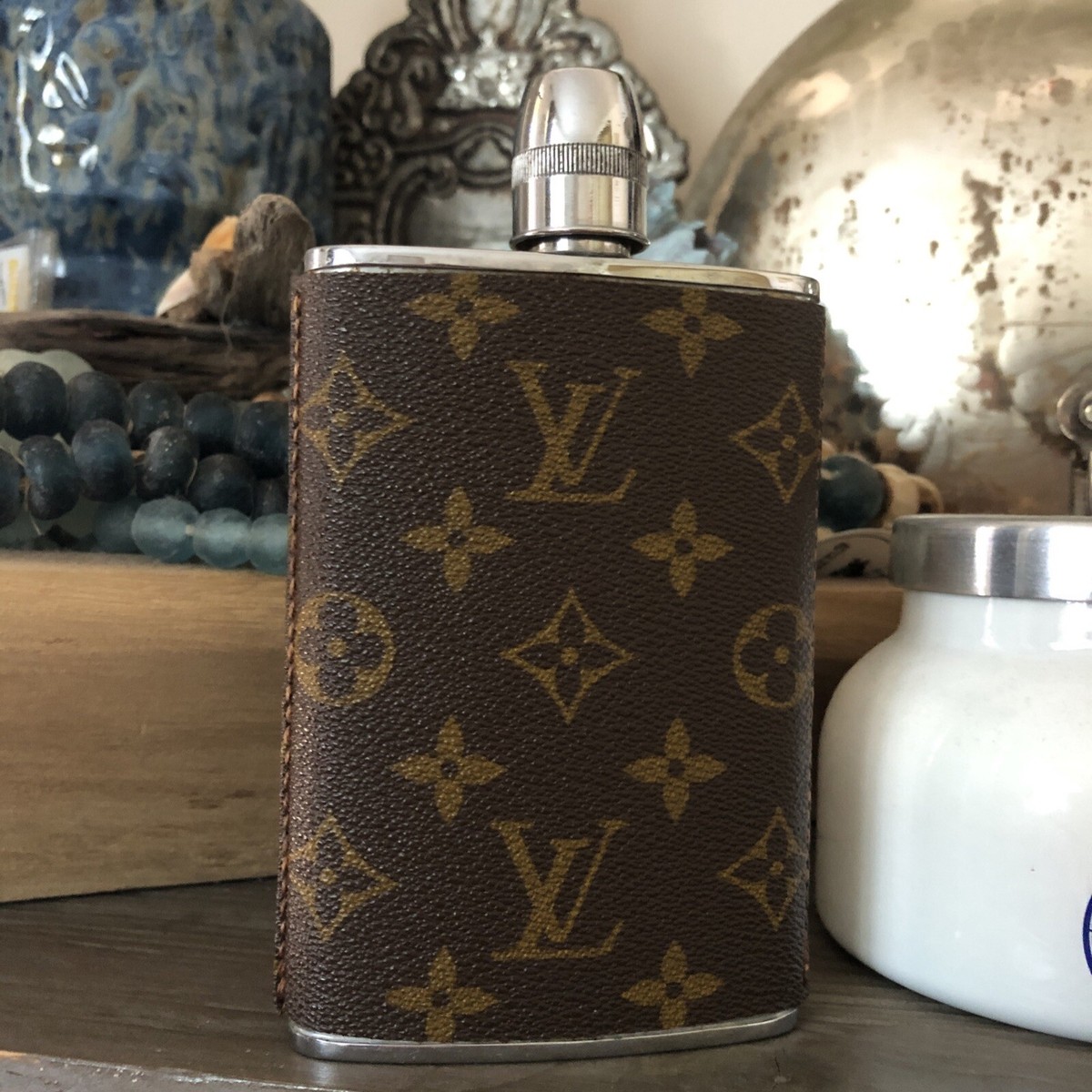 Rare Vintage Louis Vuitton Monogram Silver Liquor Flask 8oz 1960s