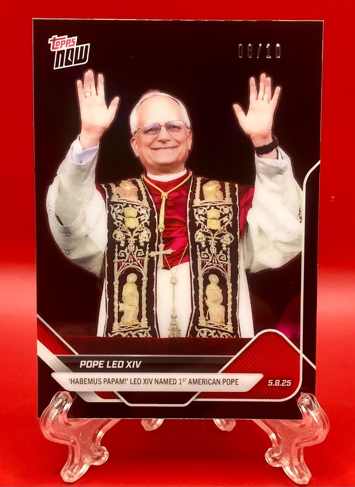 2025 Topps NOW Pope Leo XIV Card RARE #8/10 Black Chrome Refractor Parallel