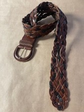 Women's 2" Wide Braided Woven Round Leather Belt Brown/Black Sz LG