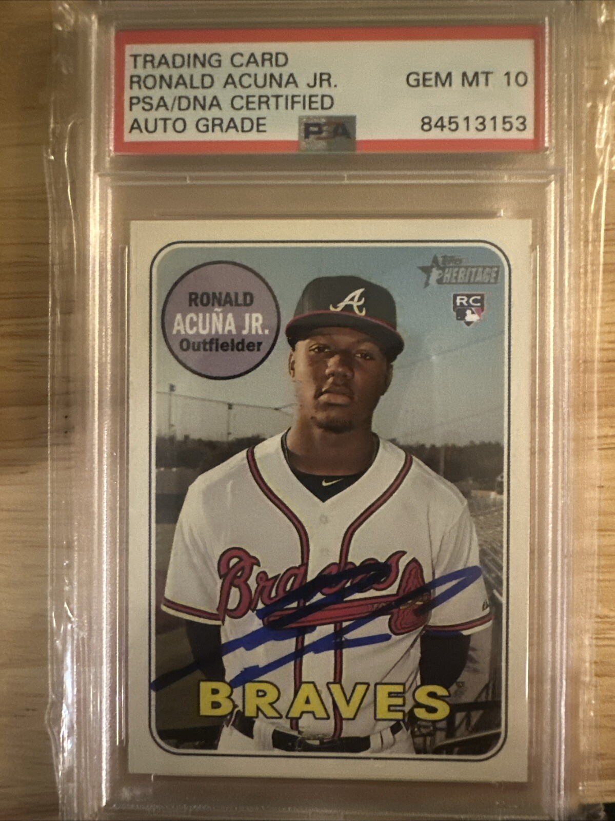 2018 Topps Heritage Autographed Ronald Acuna Jr. PSA/DNA Certified Hard Sign