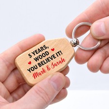 5th Anniversary Gifts Wooden Keyring Husband Wife Wood Anniversary Keychain Gift
