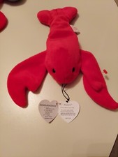 TY BEANIE BABY PINCHERS THE LOBSTER PVC PELLETS HEART TAG REMOVED RETIRED 1993