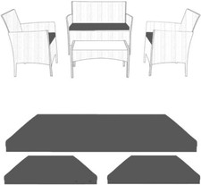 Image of Replacement 3pc Rattan Chair Cushion Set Outdoor Garden Sofa Seat Pad