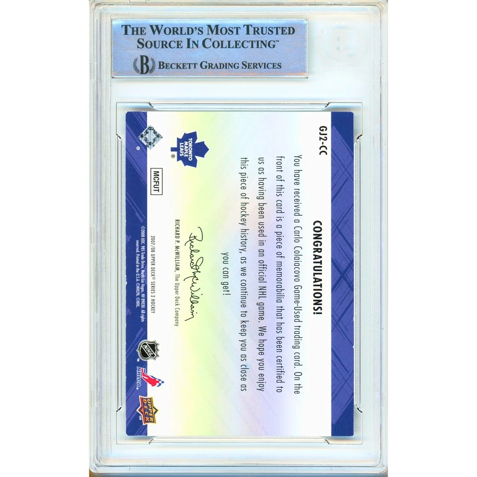 Carlo Colaiacovo Signed 2007-08 Upper Deck Game Jerseys GJ2-CC Card AUTO Beckett - Image 4 of 4