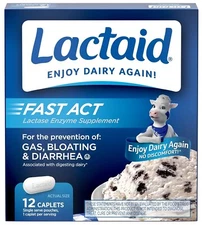 2 PACKS Lactaid Fast Act Lactose Intolerance Relief Caplets - 12 Count x2=24