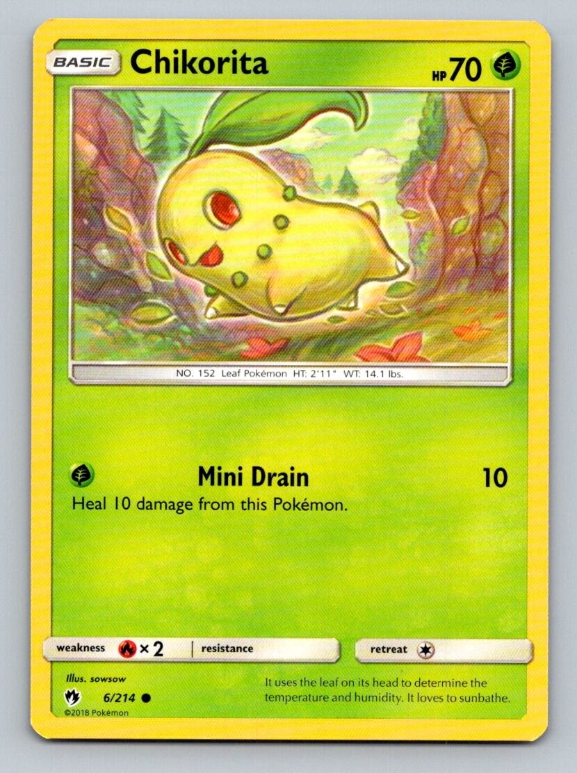 2018 Pokemon Card Lost Thunder Chikorita 6/214