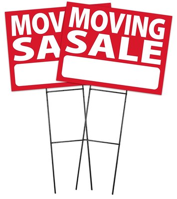 Large (18''x24'') Moving Sale - RED - Sign Kit with Stands - 2 Pack