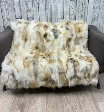 Luxury golden island fox fur blanket throw. Real fur blanket