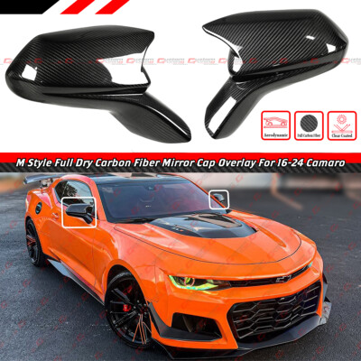 FOR 16-25 CHEVY CAMARO ZL1 DRY CARBON FIBER M STYLE ADD-ON SIDE MIRROR COVER CAP