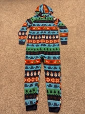 Aldi Gear 2023 Unisex S Blue Holiday One Piece Pajamas Zip Up Hooded Fleece