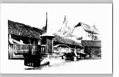 Postcard RPPC Covered Bridge Built 1408 Reuss River Spruerbruke Luzern CH C 1910