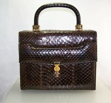 Vtg 1960s Brown Snakeskin Handbag Structured Purse with Change Purse Great 