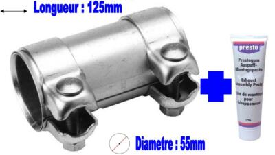 Raccord De Tuyau D'échappement - Diamètre : 51 Mm X 125 Mm - Galvanisé - Connecteur Universel 2 Colliers De Serrage 54,5