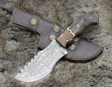 10"HANDMADE DAMASCUS STEEL HUNTING TRACKER knife RAM HORN & COCOBOLO WOOD HANDLE