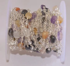 Multi Oval Gemstone Crystal Beads Chain – Wire Wrapped Rosary Chain for Jewelry